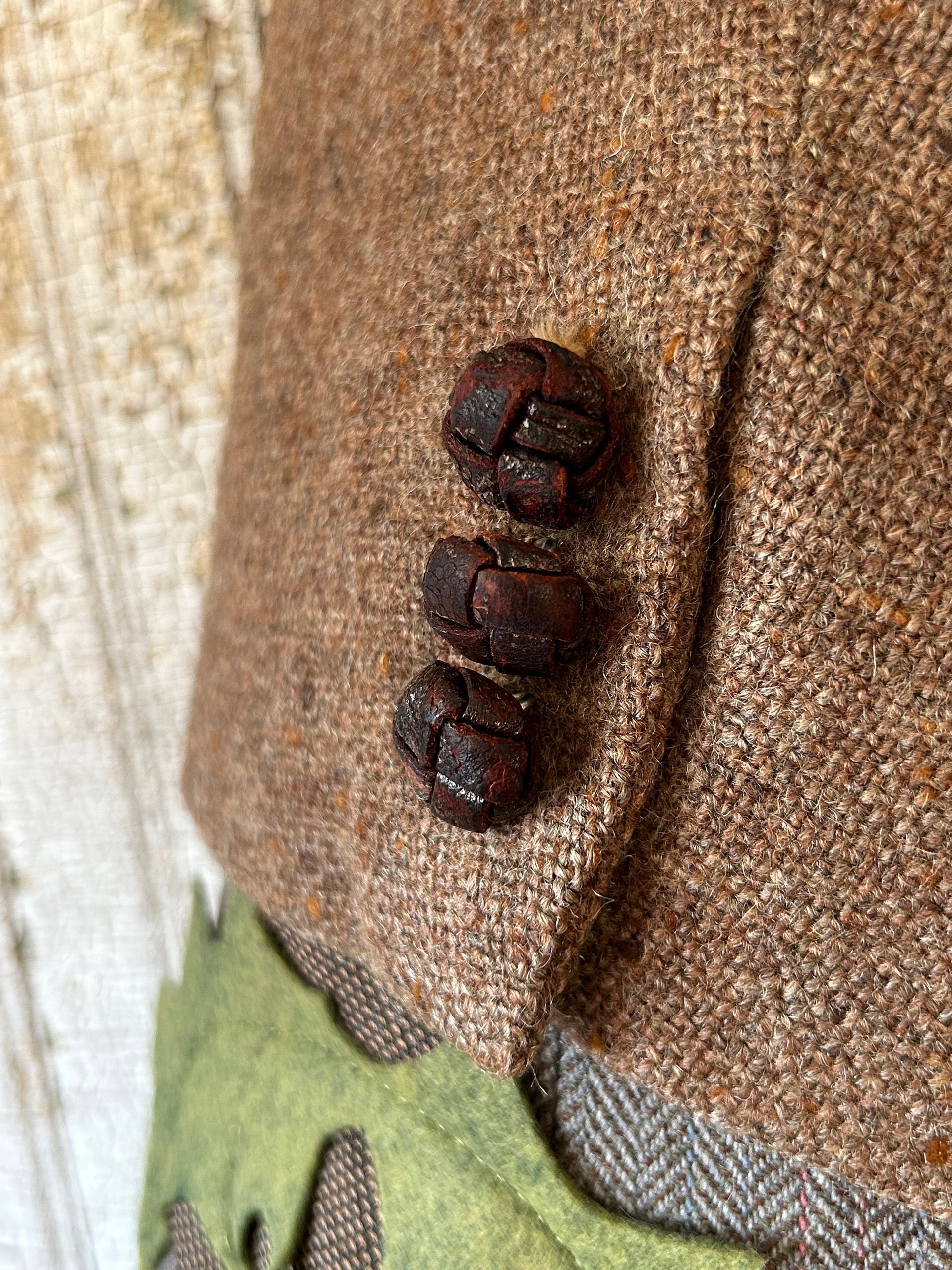 Wool Tweed Christmas Stocking with Holly Leaves