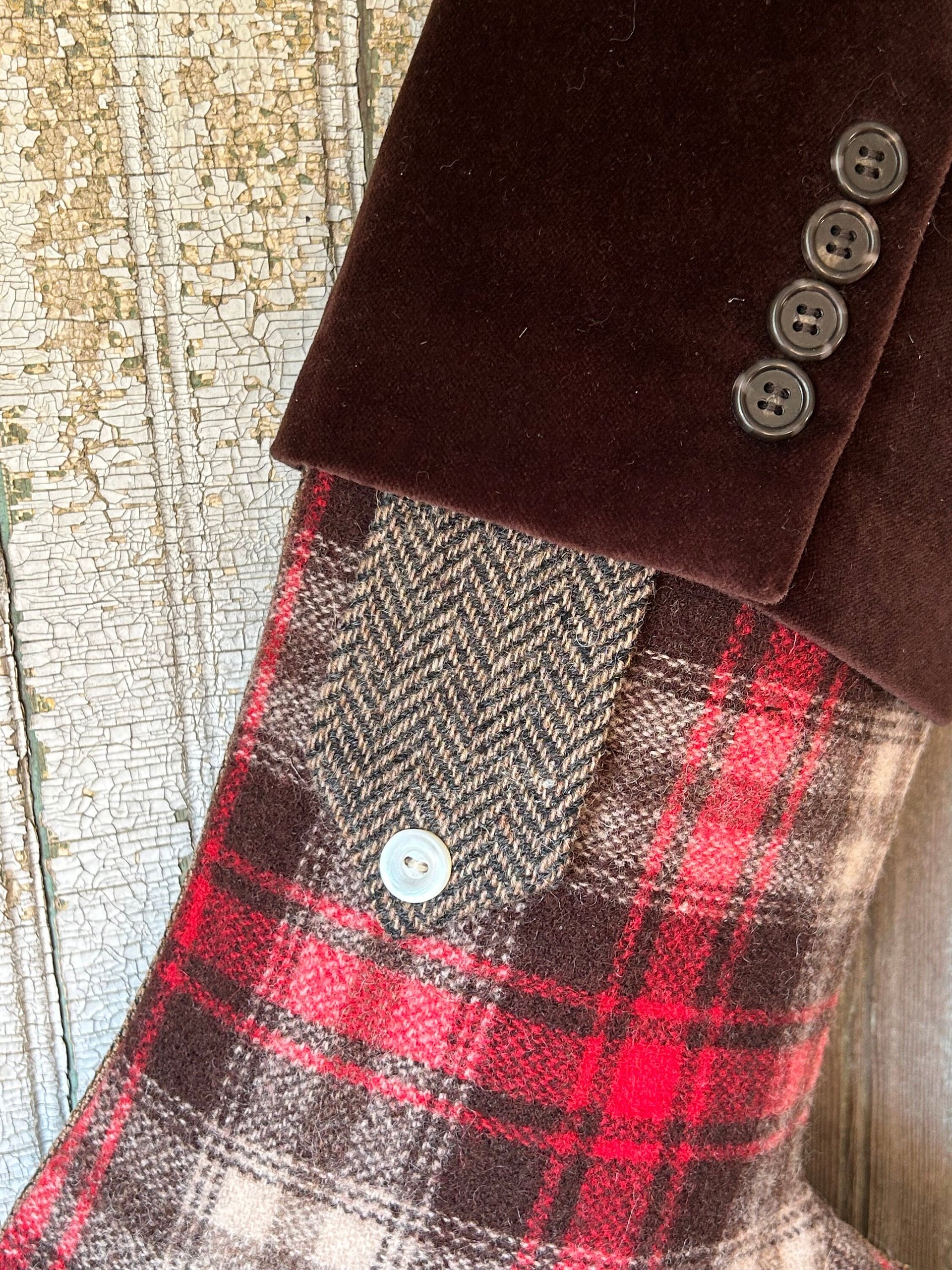 Lumberjack Plaid Christmas Stocking, Mocha Velvet Cuff