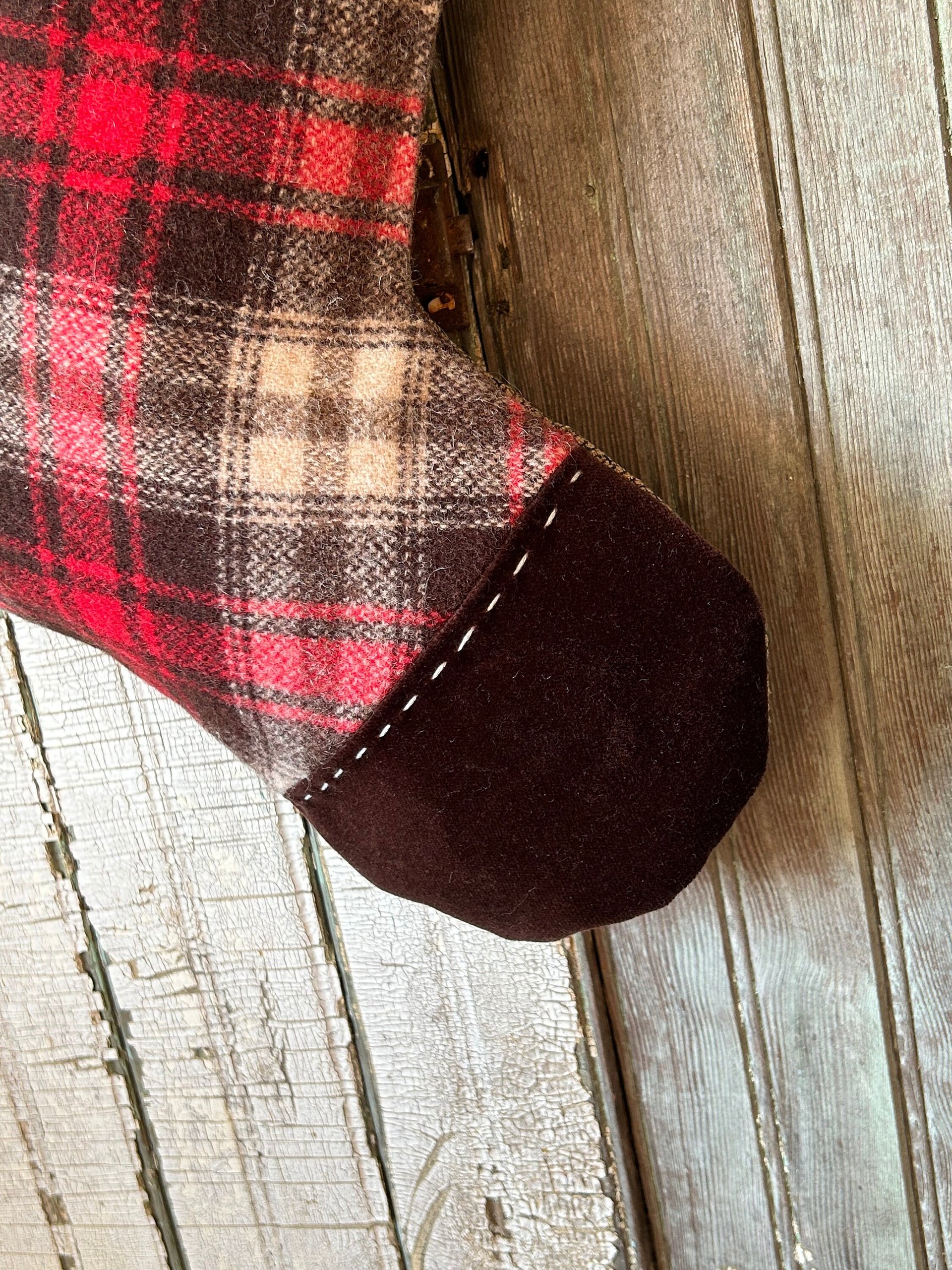 Lumberjack Plaid Christmas Stocking, Mocha Velvet Cuff