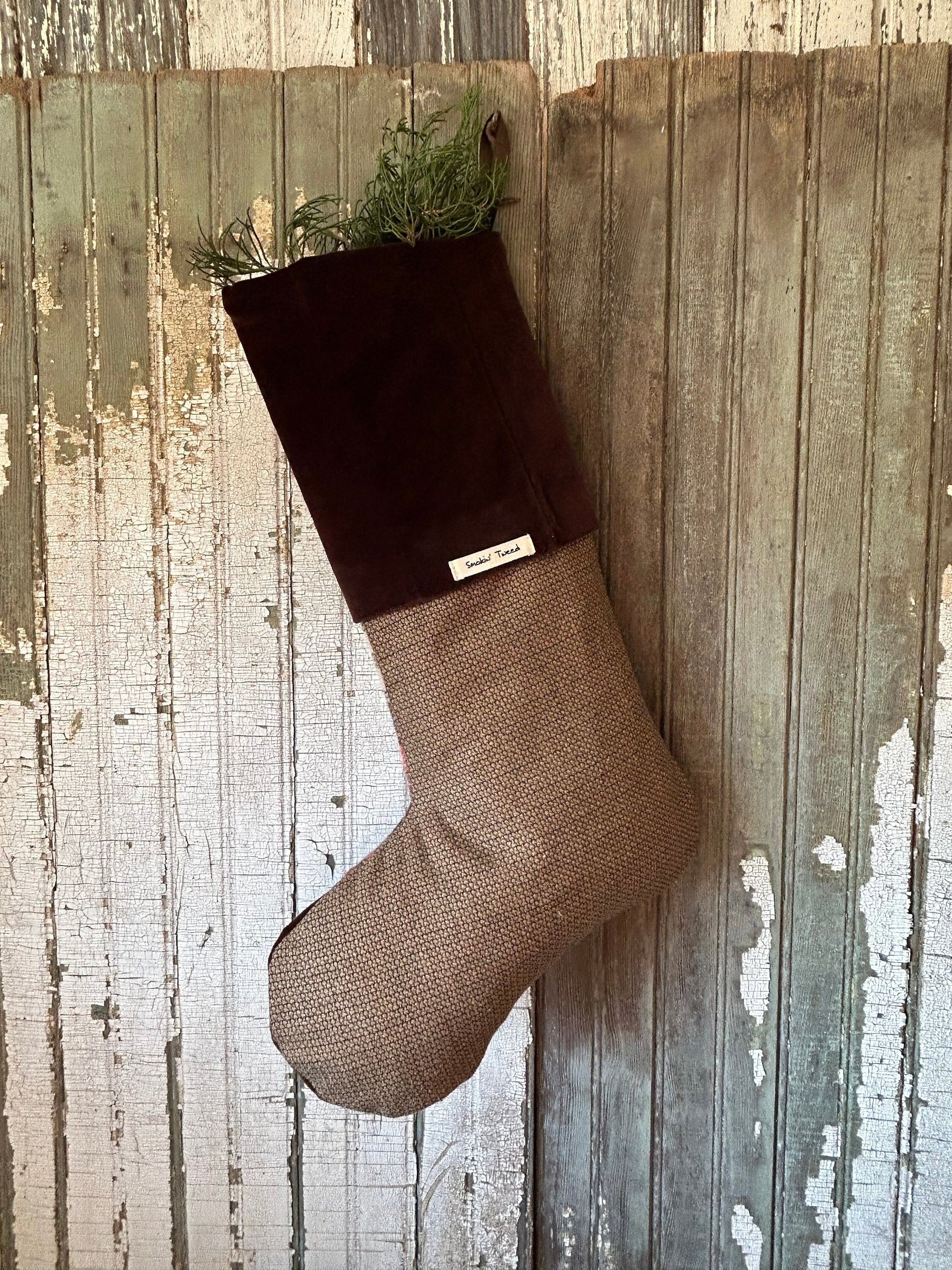 Lumberjack Plaid Christmas Stocking, Mocha Velvet Cuff