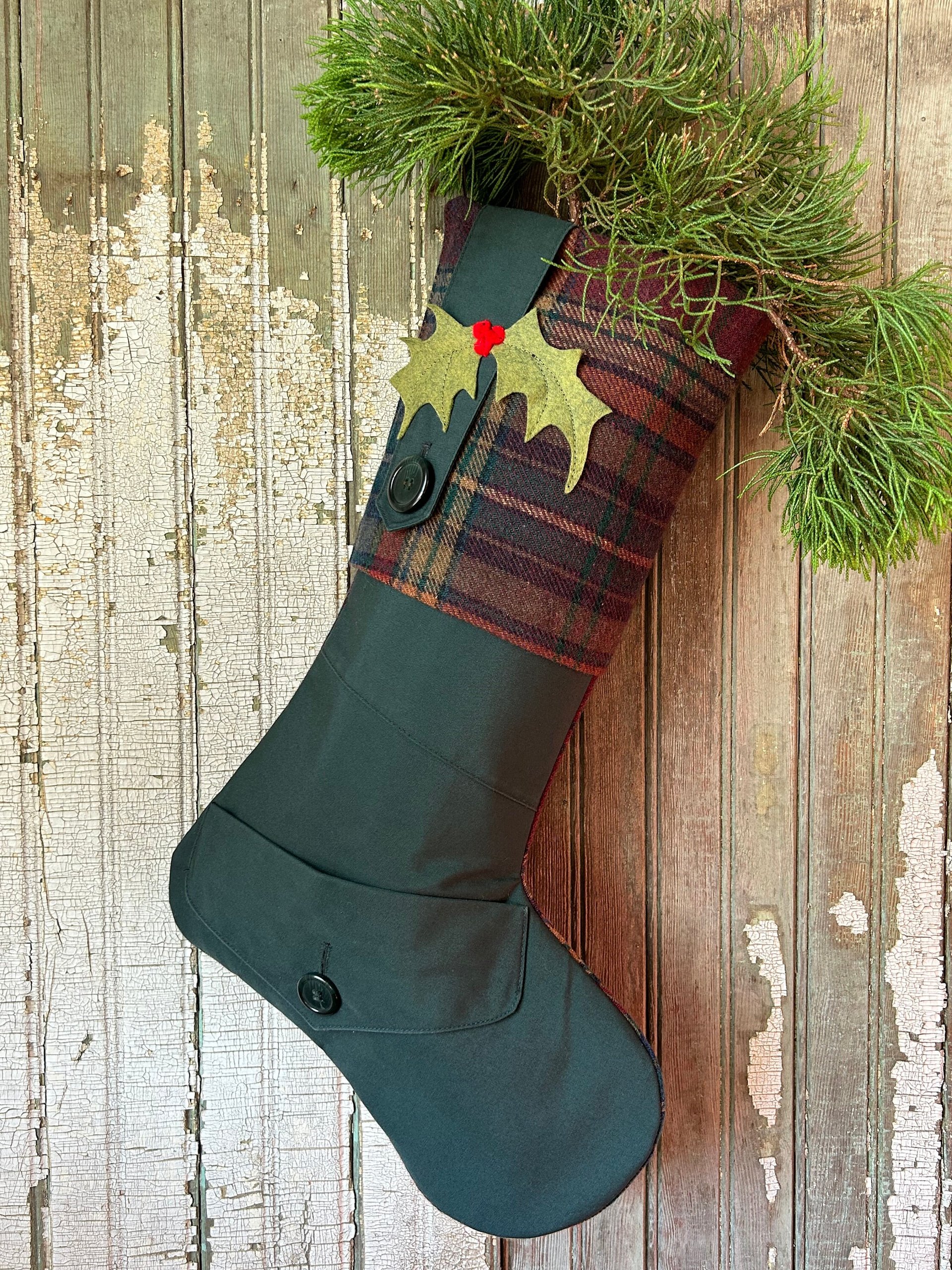 Tartan Pocket Christmas Stocking, Eco Friendly, Plaid