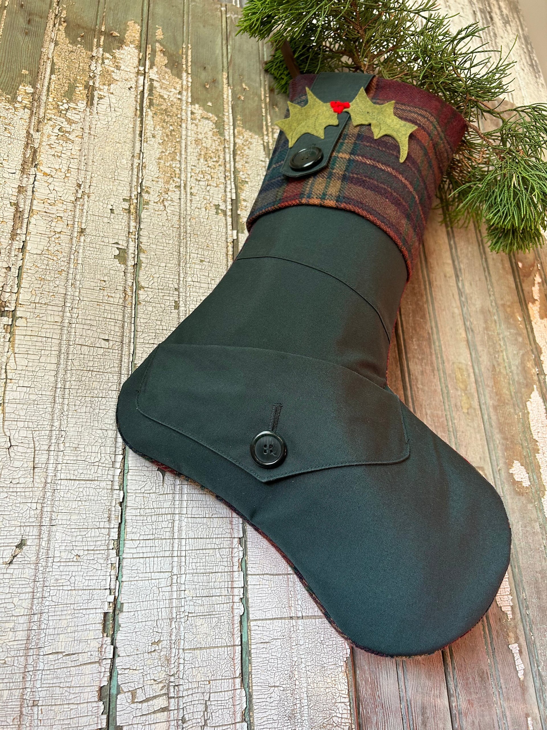 Tartan Pocket Christmas Stocking, Eco Friendly, Plaid