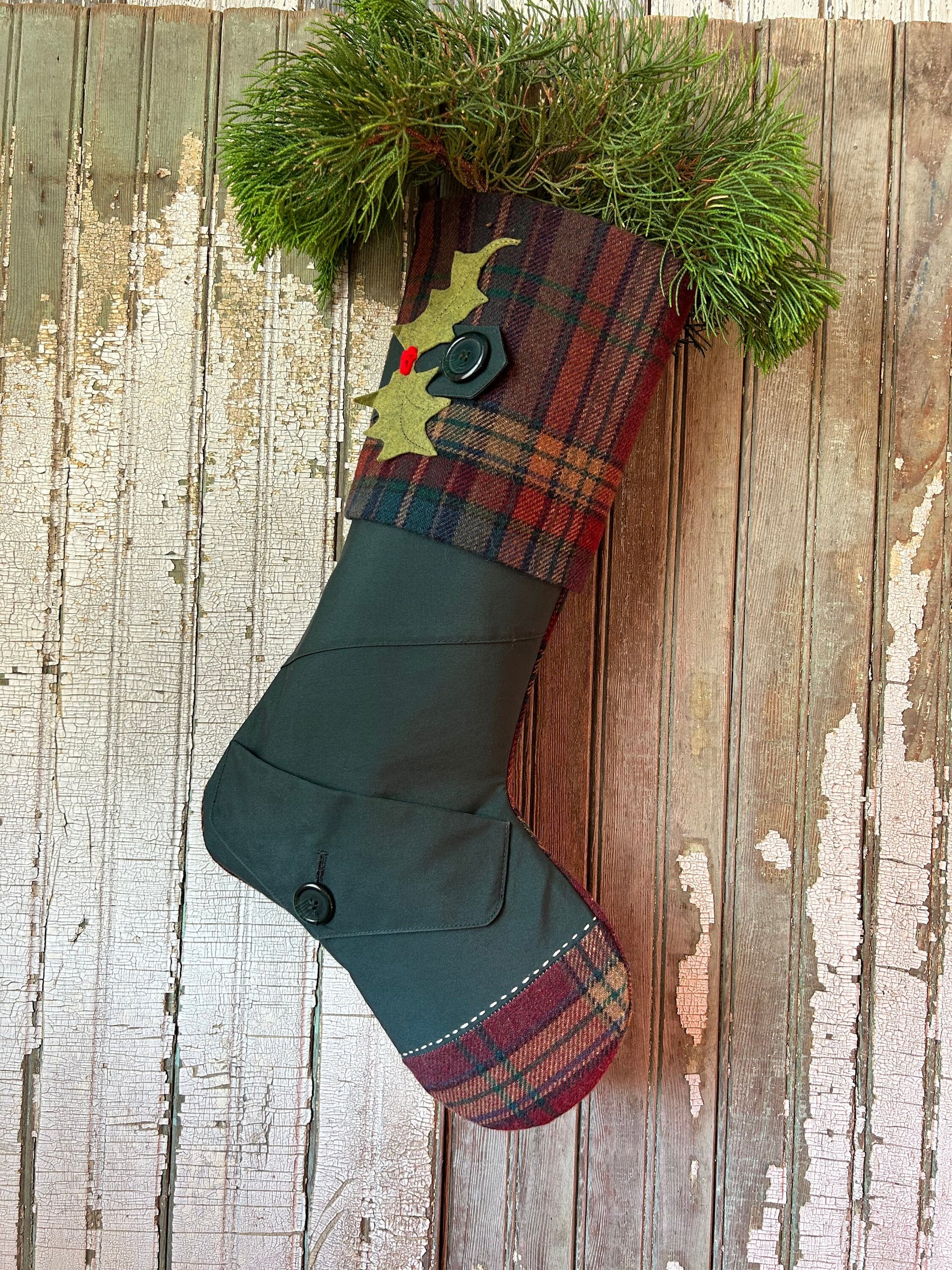 Tartan Pocket Christmas Stocking, Recycled Materials