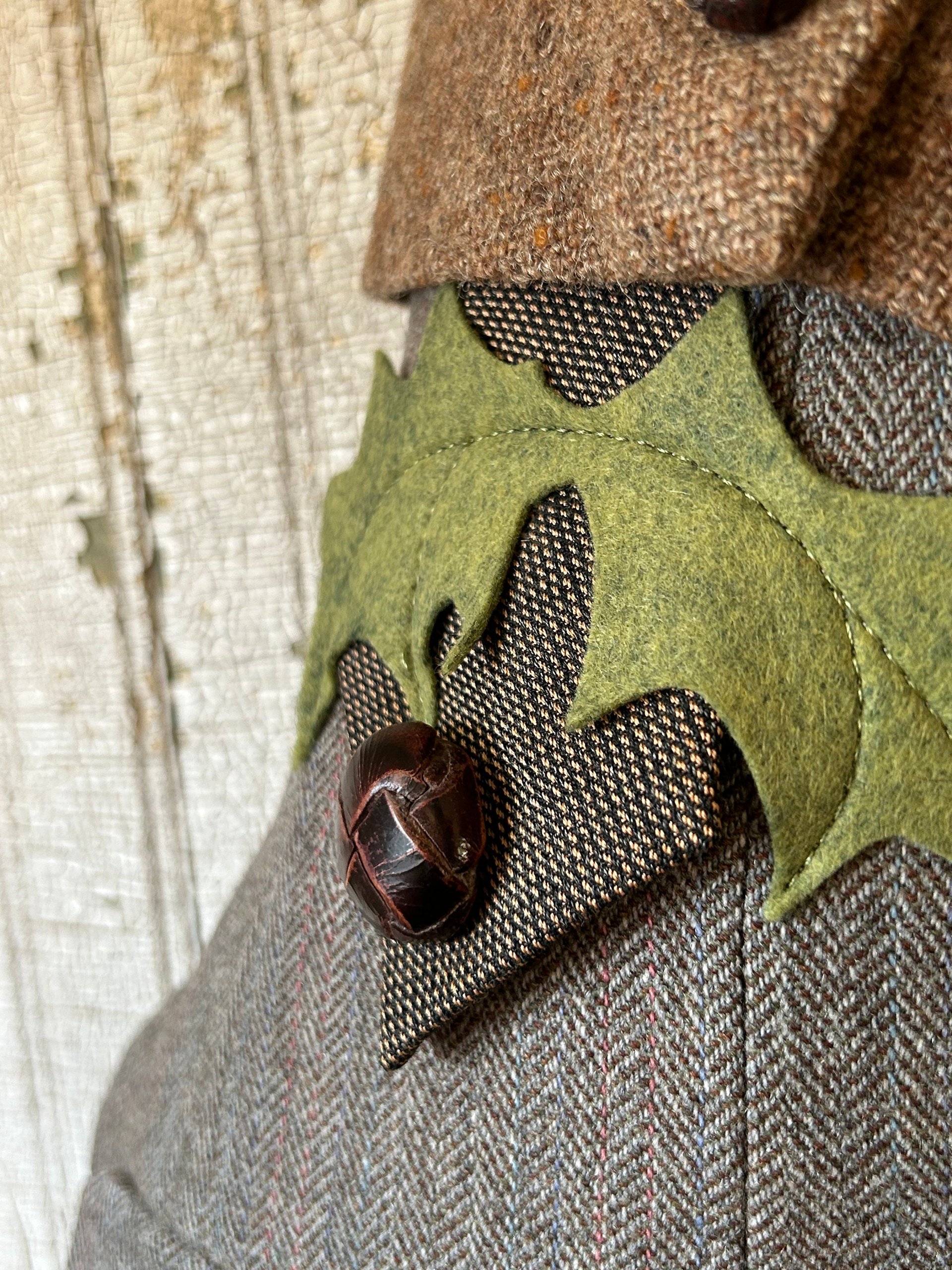 Wool Tweed Christmas Stocking with Holly Leaves