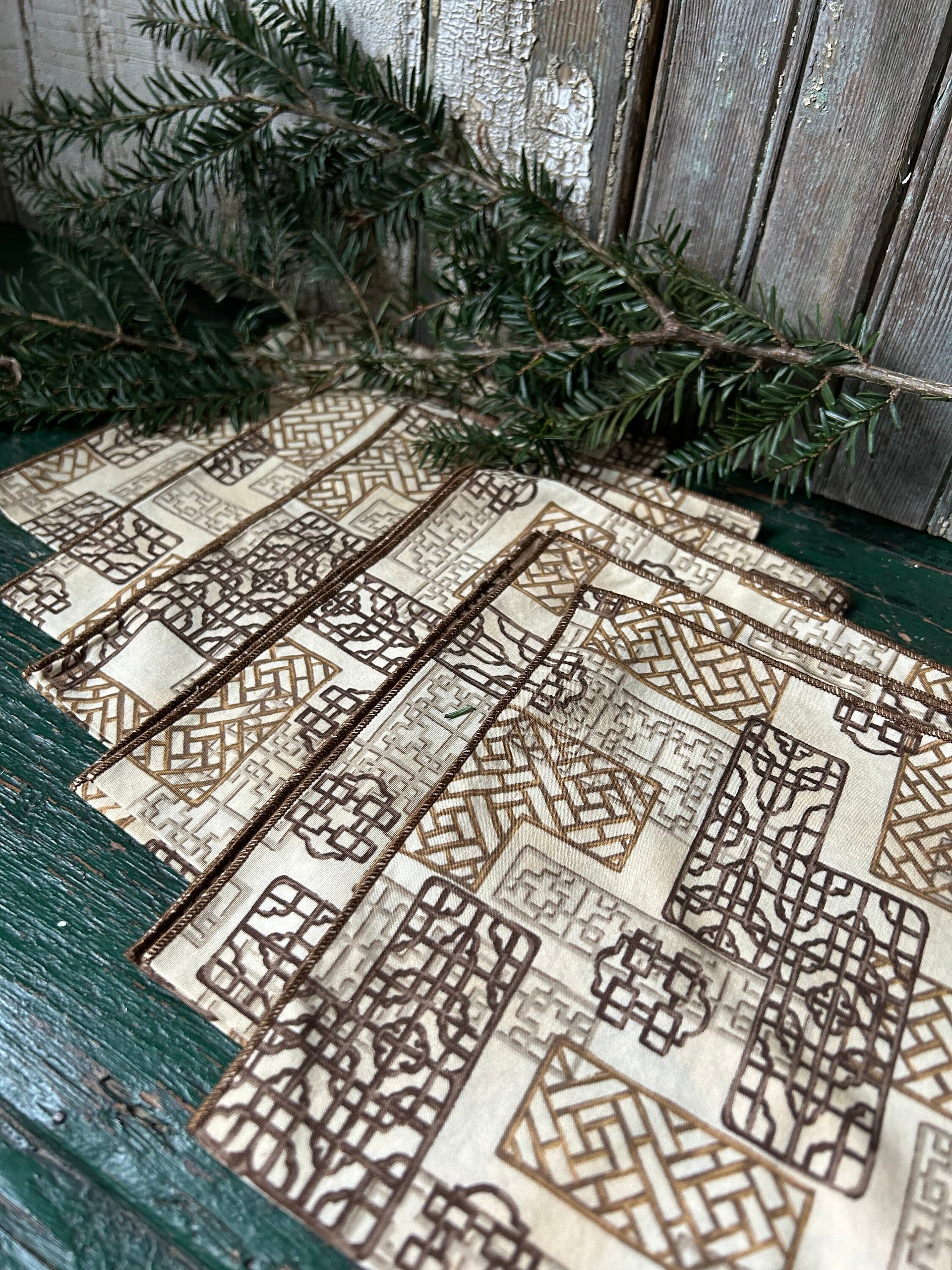 Asian Screens Fabric Napkins - Set of 6, Earth Tones