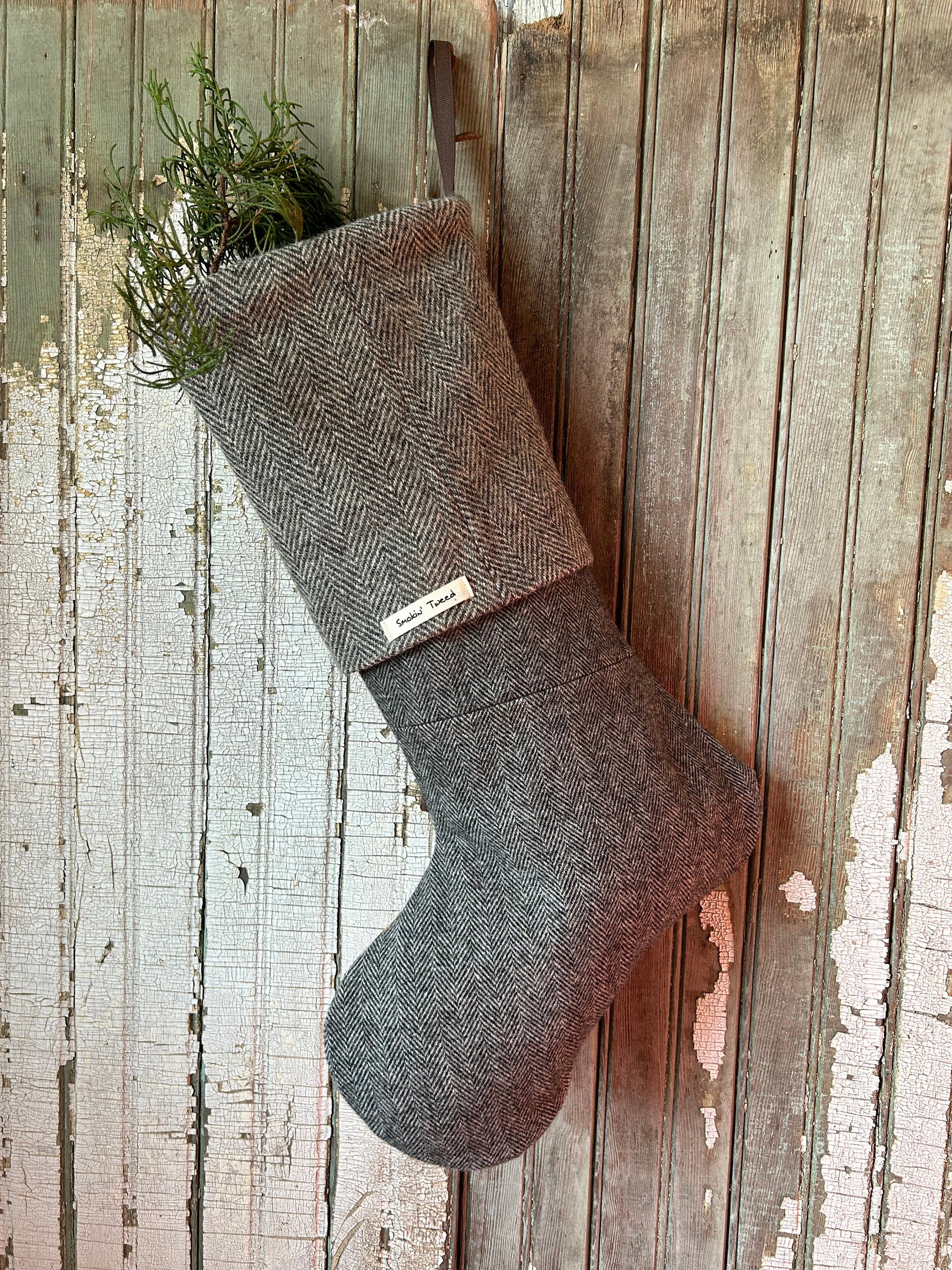 SOLD - Hunting Dogs Christmas Stocking, Recycled Wool Tweed