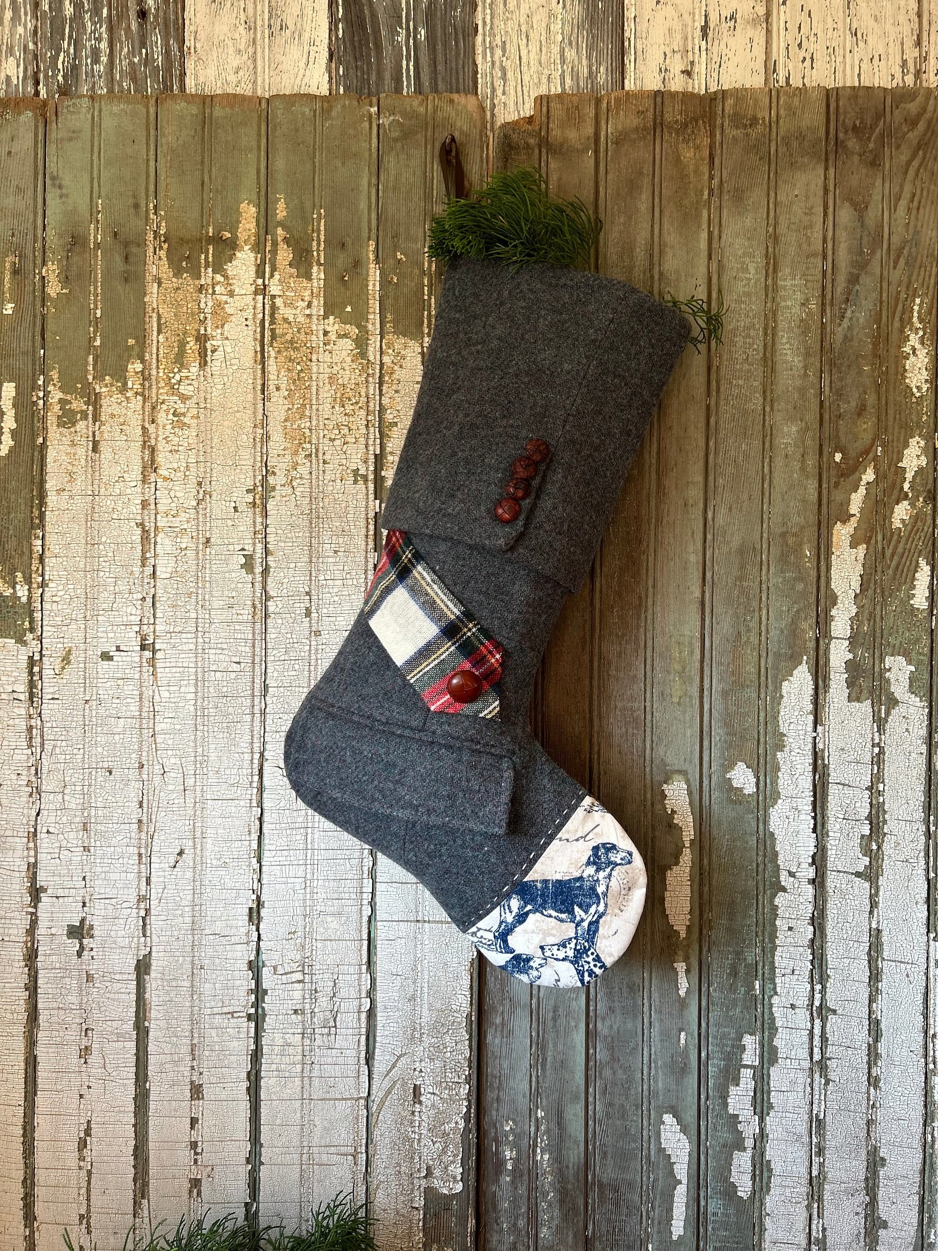 Dog Lovers Christmas Stocking, Tartan, Pocket