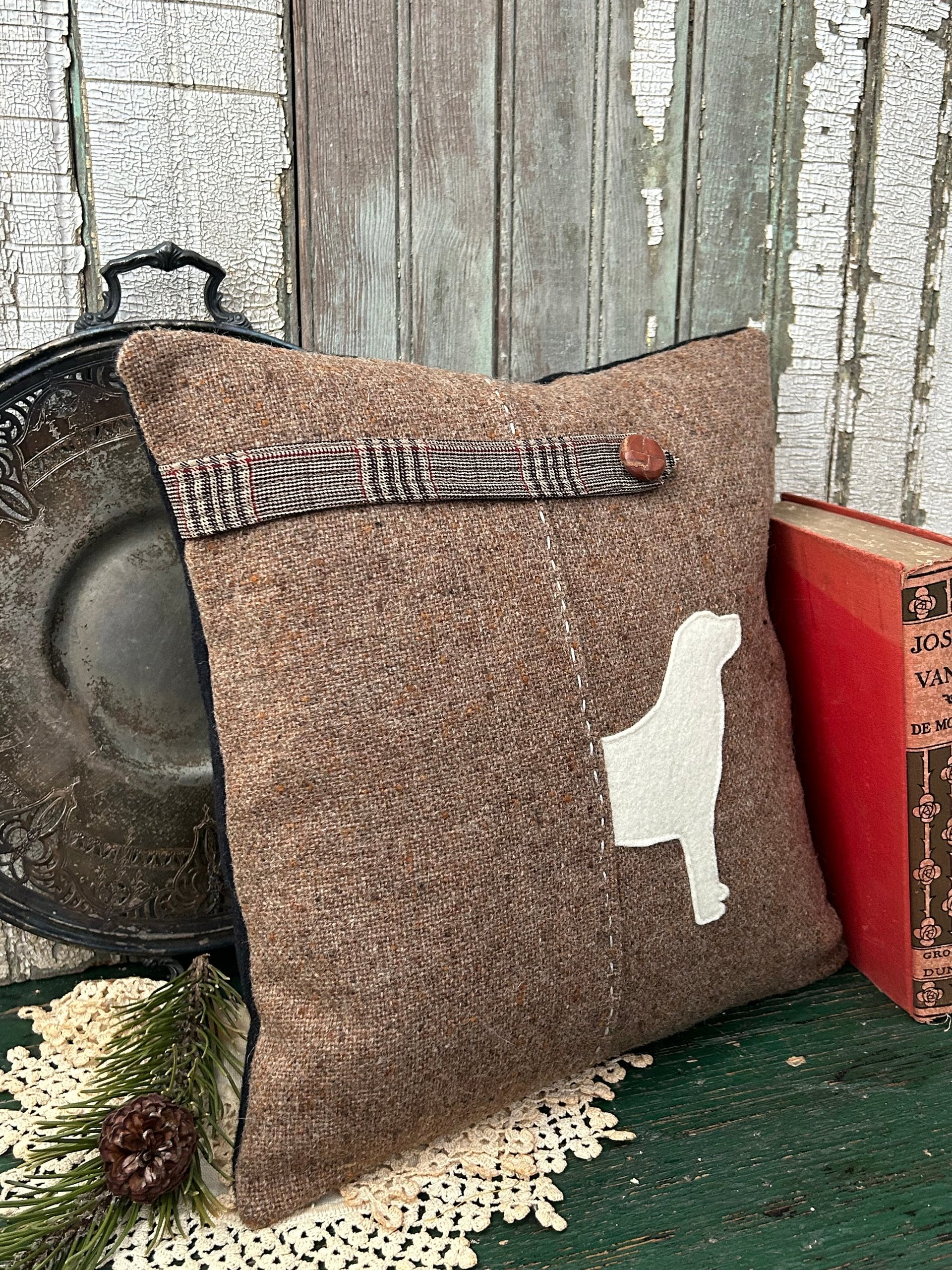 Labrador Silhouette Throw Pillow, Recycled Wool Tweed, 12 Inch