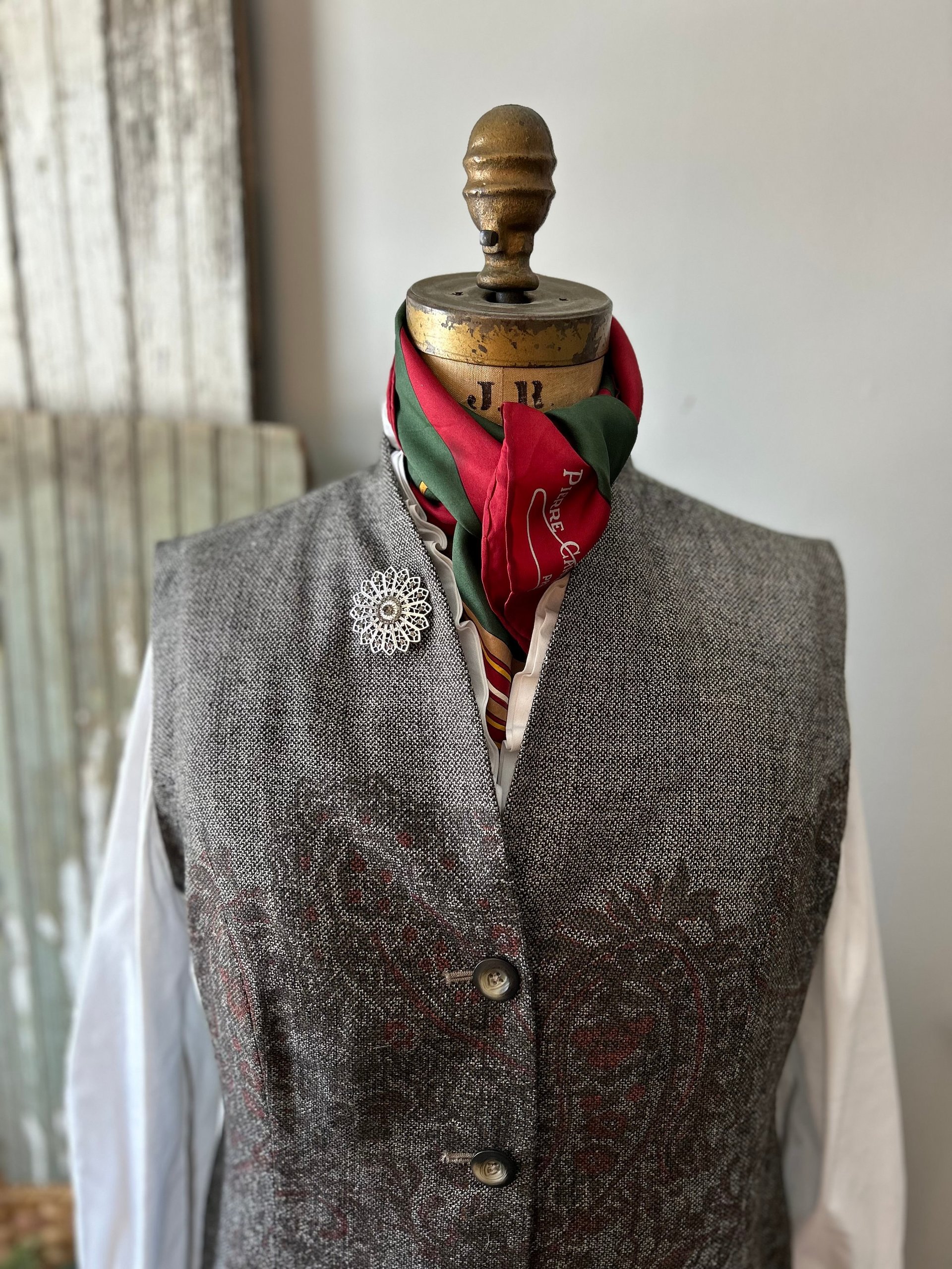 Paisley Tunic Vest with High Collar, Size XL, Upcycled