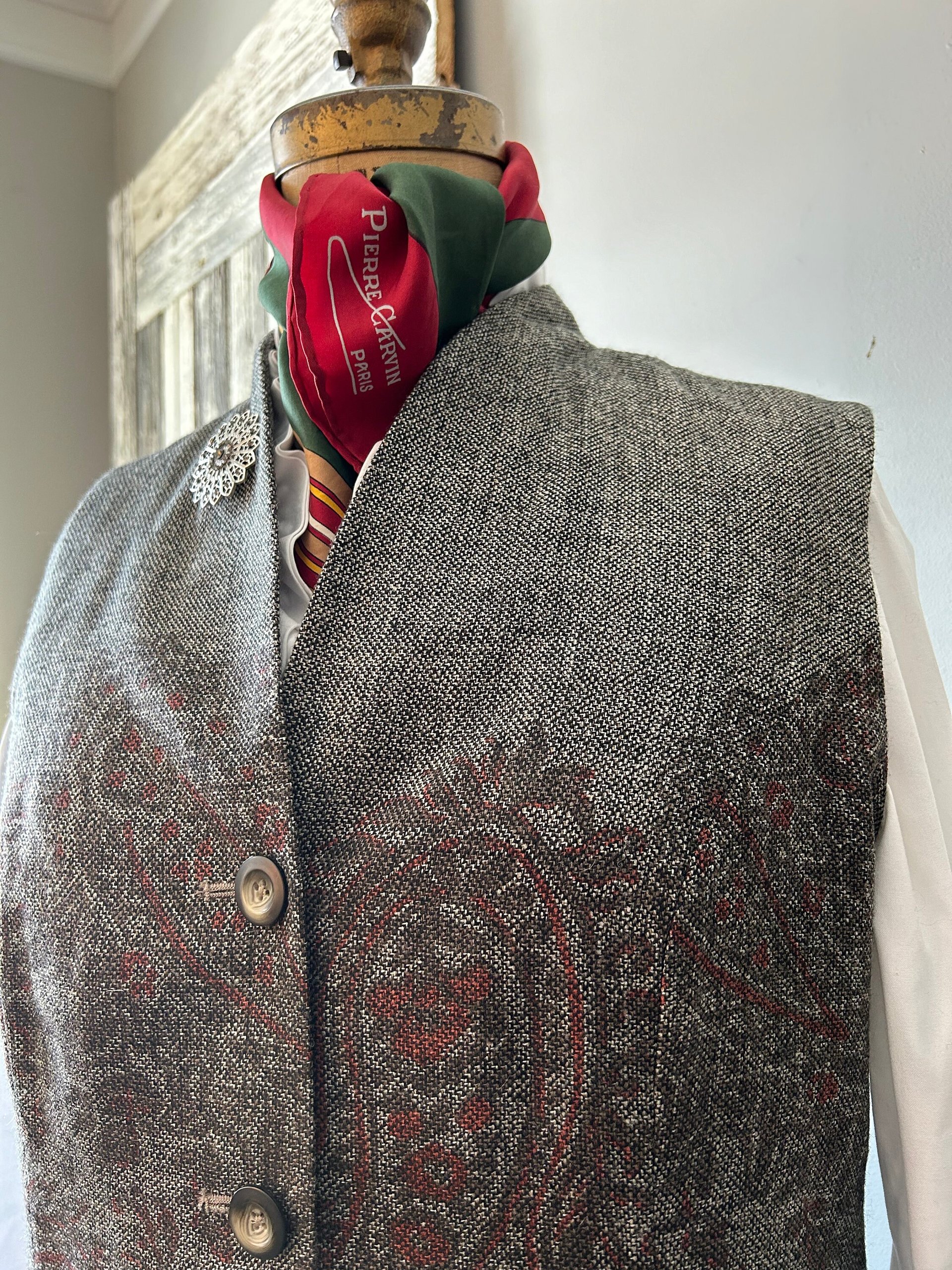 Paisley Tunic Vest with High Collar, Size XL, Upcycled