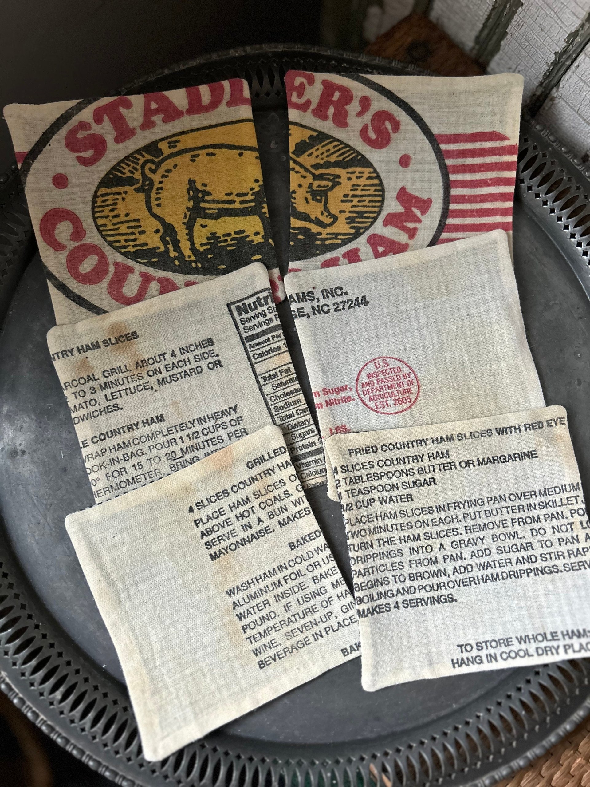 Feed Sack Coasters, Farmhouse Décor, Eco-Friendly, Set of 6