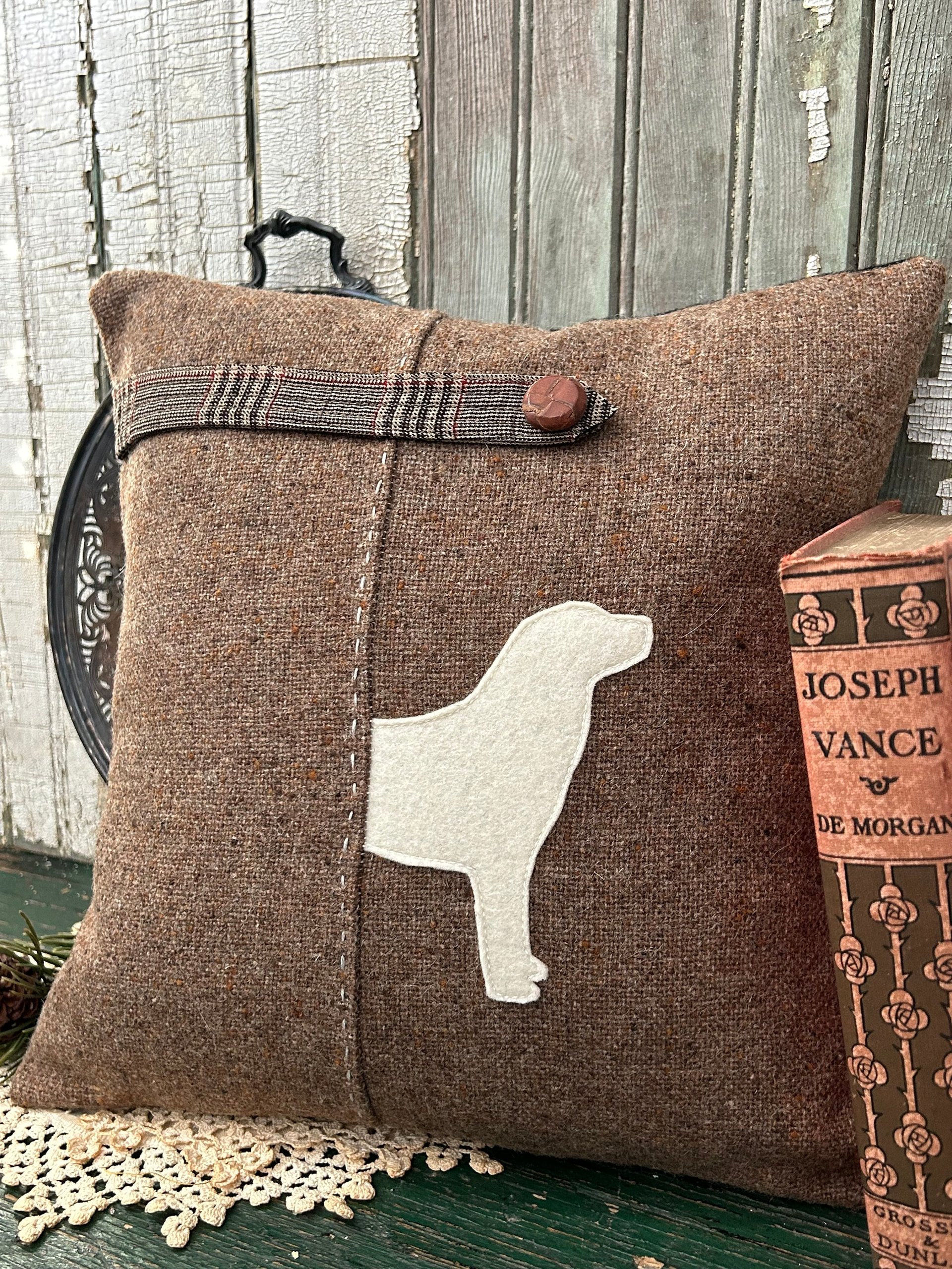 Labrador Silhouette Throw Pillow, Recycled Wool Tweed, 12 Inch