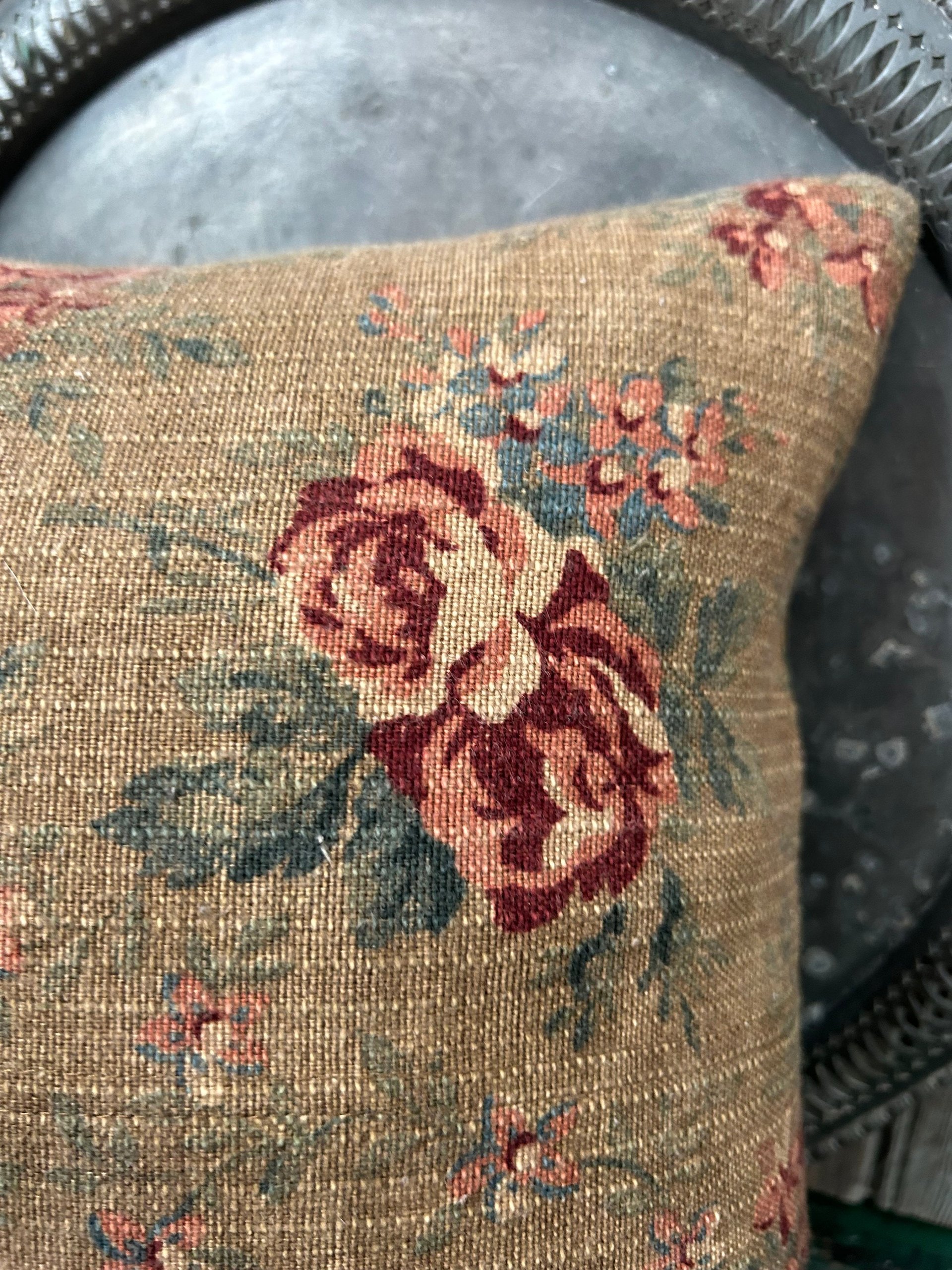 Country Rose Floral Pillow, w Vintage Lace