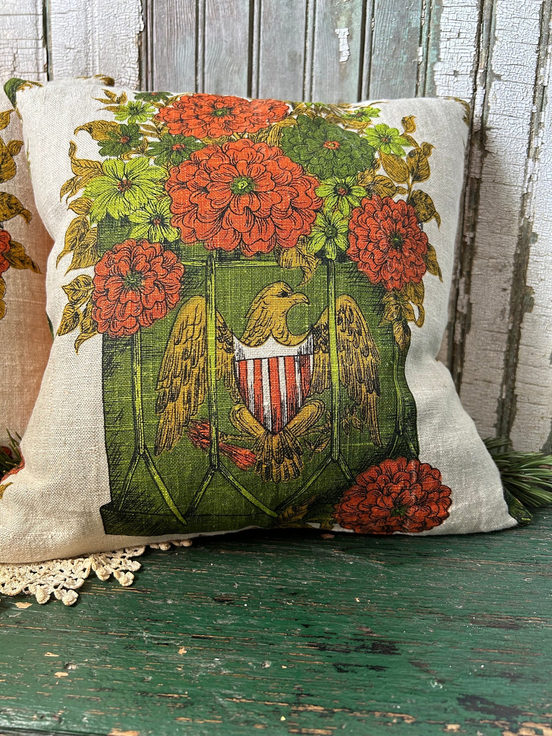 Mid Century Americana Pillow, Orange, Avocado Green