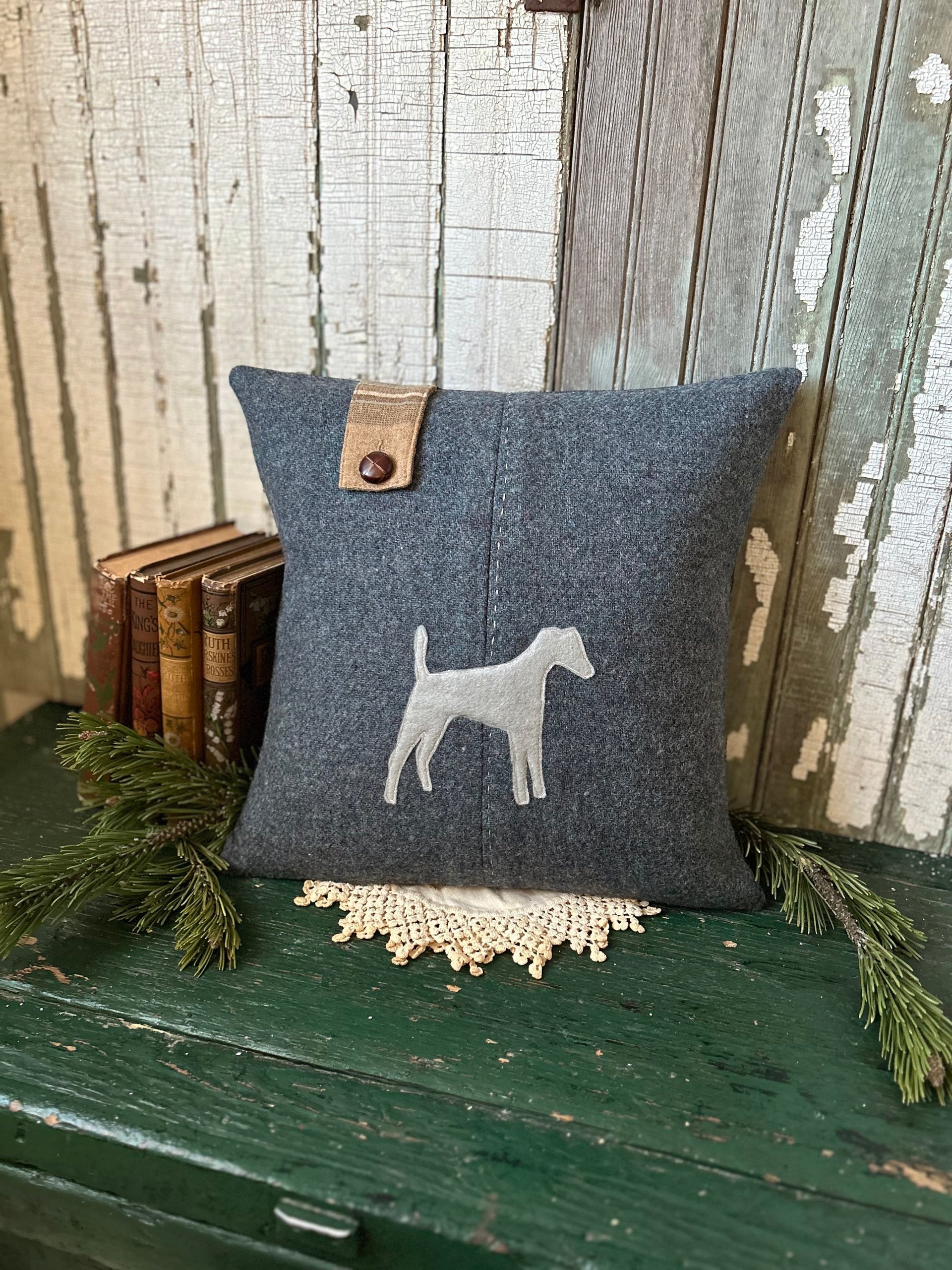 Terrier Silhouette Throw Pillow, Recycled Wool Tweed