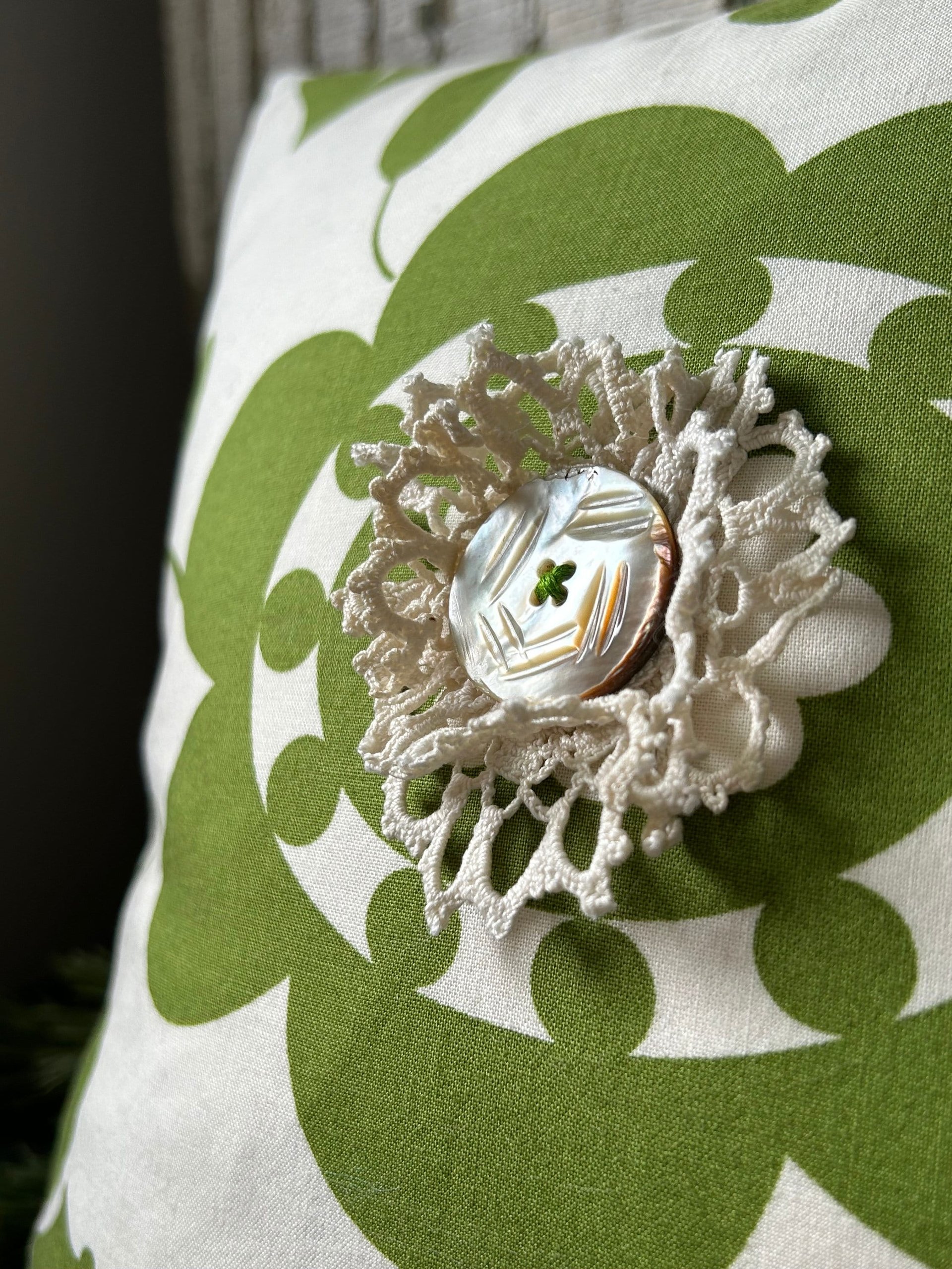 Green Floral Throw Pillow, Spring Décor