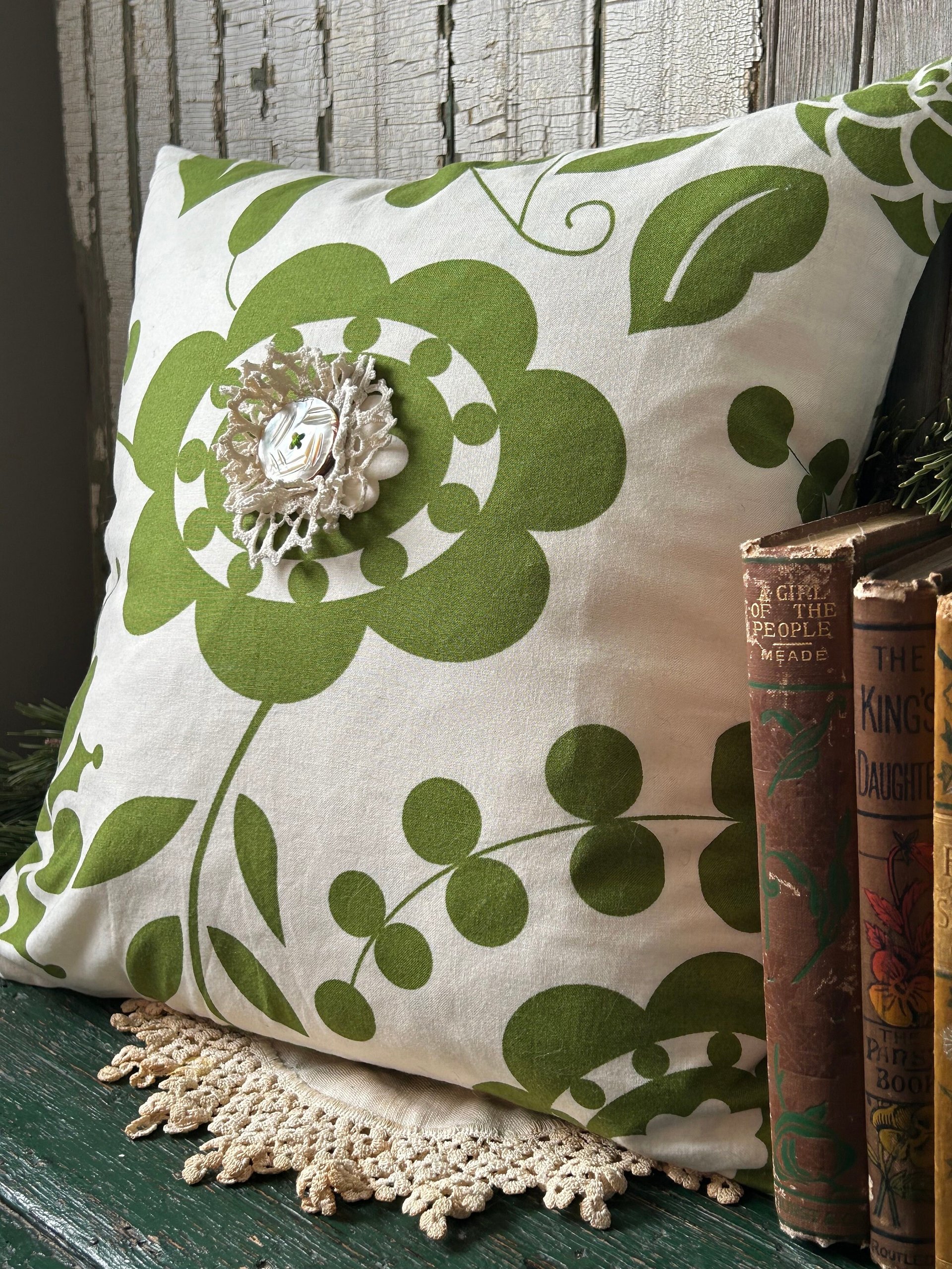 Green Floral Throw Pillow, Spring Décor