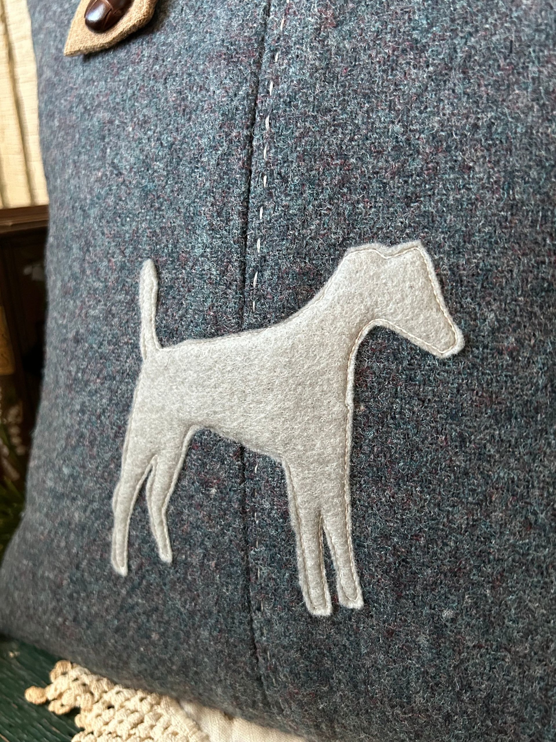 Terrier Silhouette Throw Pillow, Recycled Wool Tweed