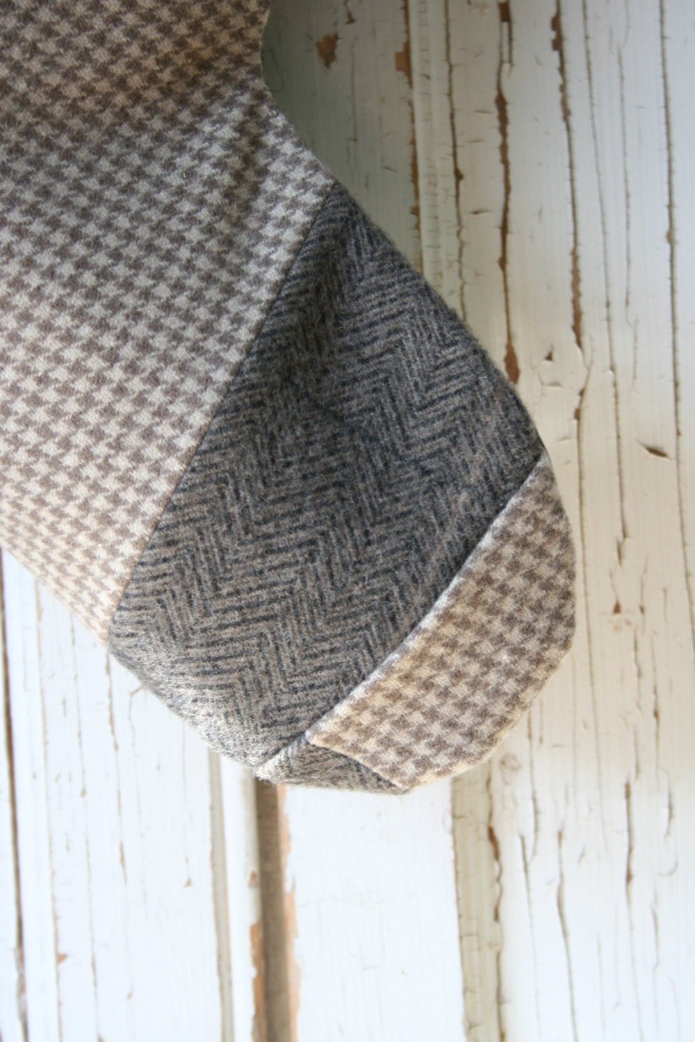 Wool Tweed Patchwork CHRISTMAS Stocking - Lace, Hounds Tooth - Handmade
