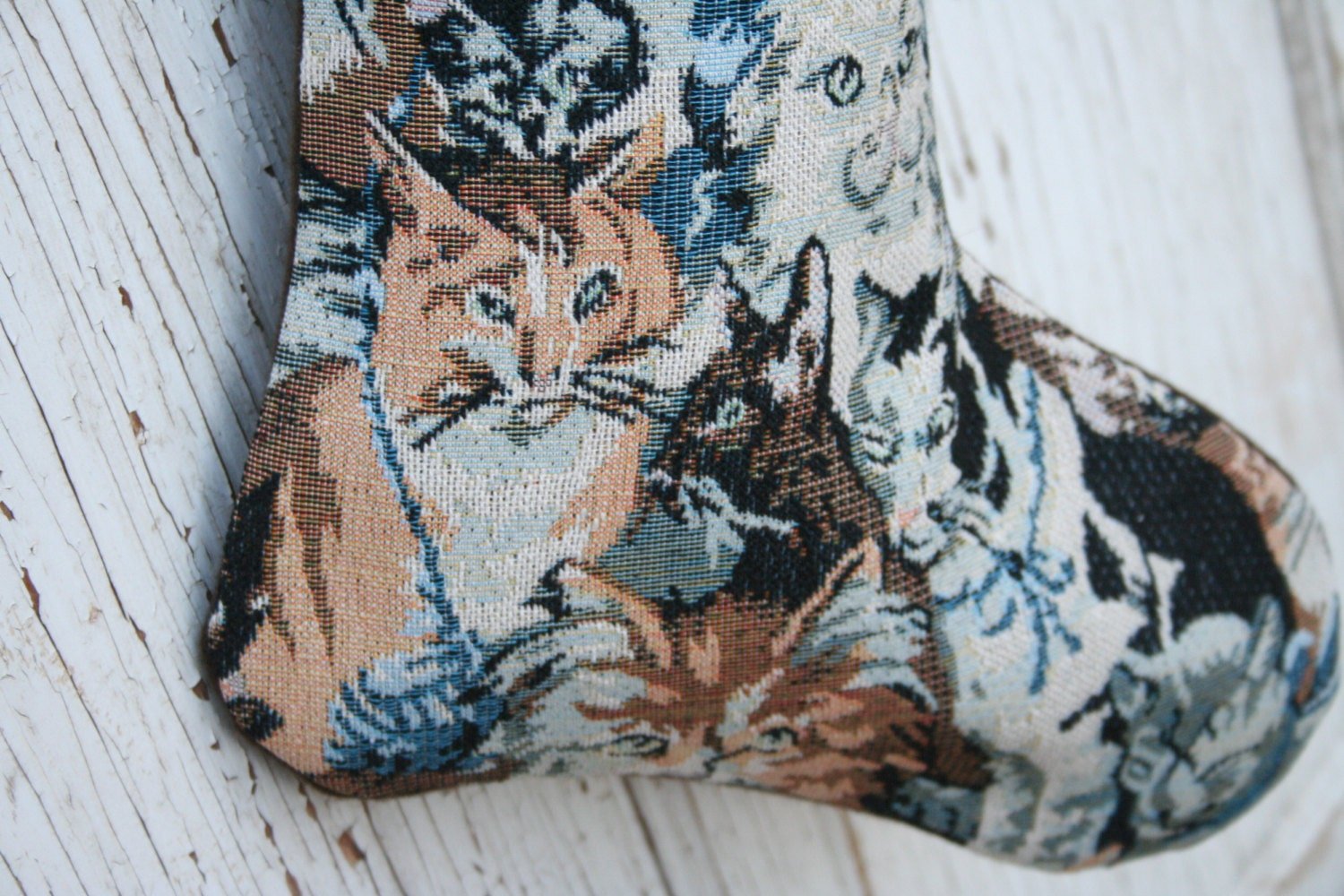 Kitty Cat CHRISTMAS Stocking, Velvet Cuff, Tapestry - Fundraiser