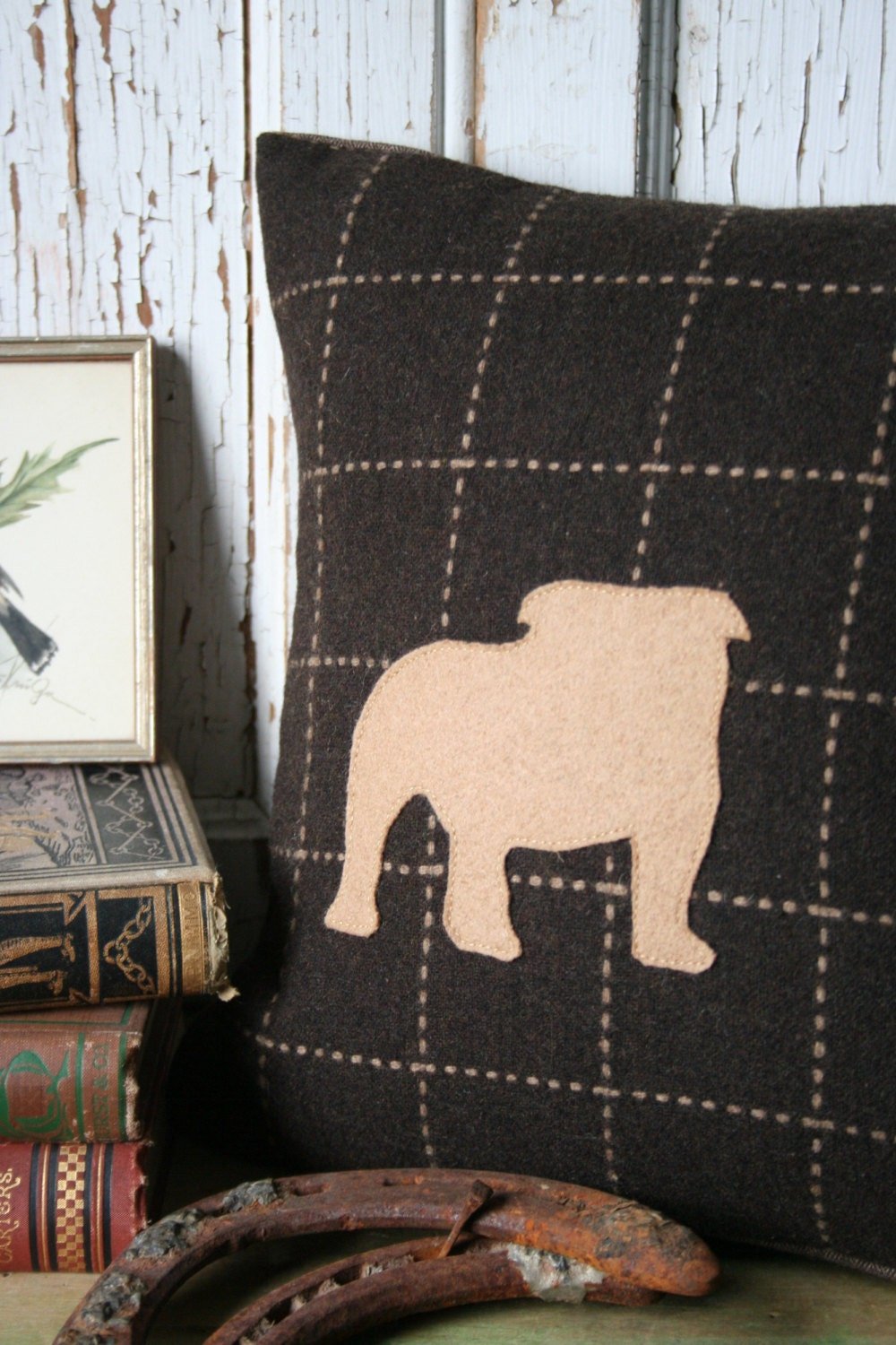 Bulldog PILLOW COVER - Silhouette, Recycled Wool, Sustainable, Handmade