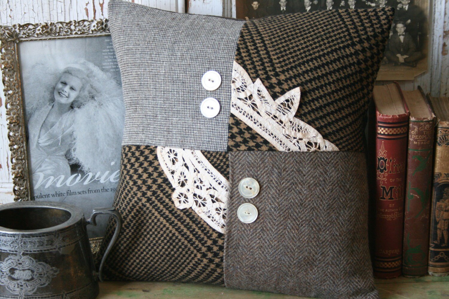 Rustic Farmhouse Recycled Wool Tweed PILLOW COVER, Sustainable, Handmade