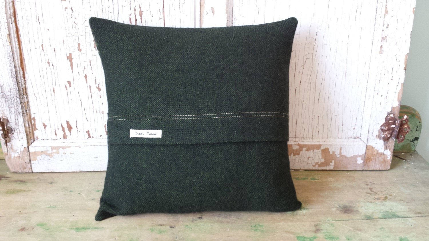 Green Wool Tweed Patchwork PILLOW COVER - Recycled, Handmade, Eco-Friendly Decor