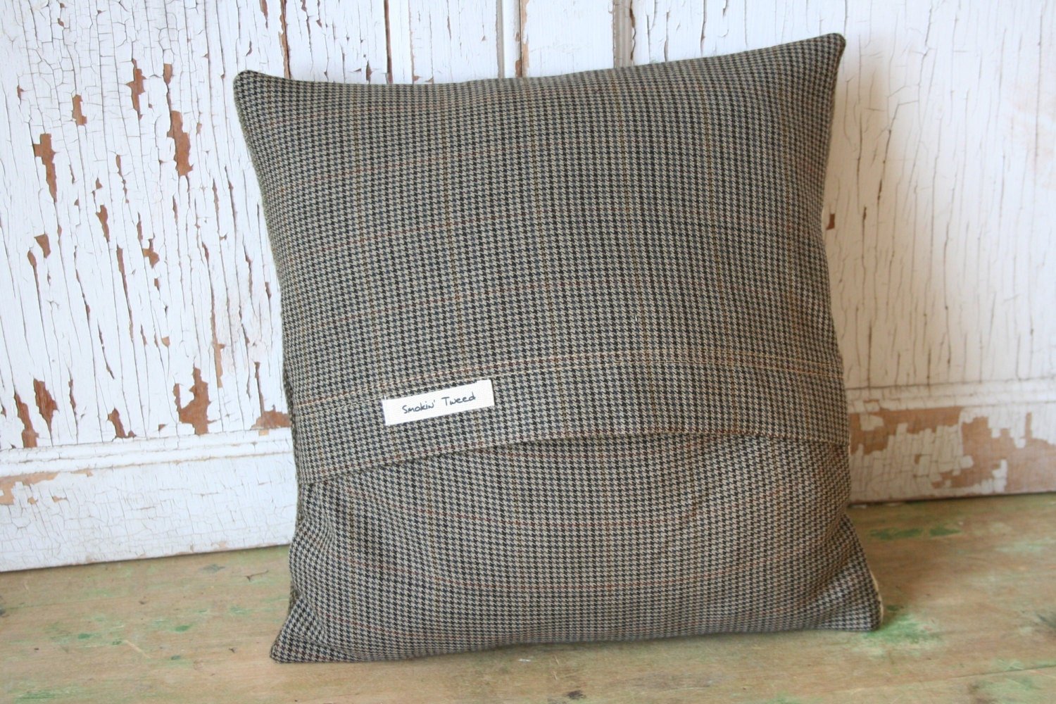 Green Wool Tweed Patchwork PILLOW COVER - Recycled, Handmade, Sustainable Decor