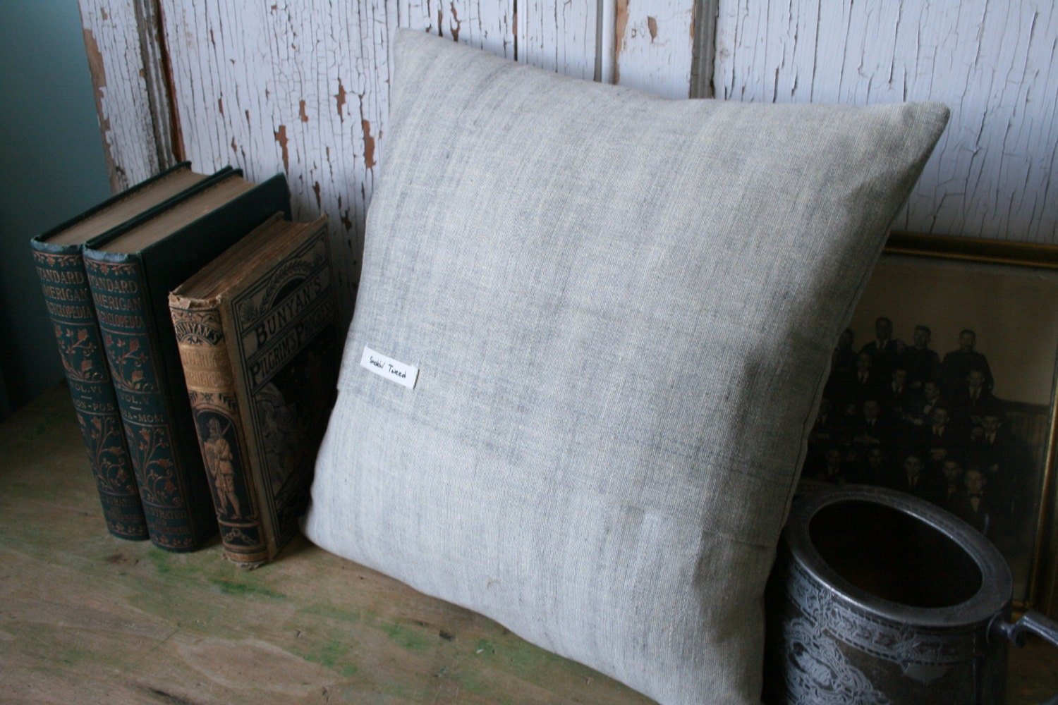 Monogram T PILLOW COVER Flax Cotton, Wool Tweed, Herringbone, Recycled, Eco-Friendly Decor