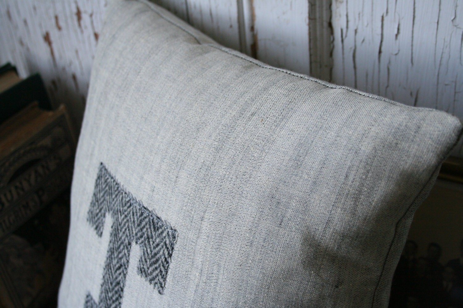 Monogram T PILLOW COVER Flax Cotton, Wool Tweed, Herringbone, Recycled, Eco-Friendly Decor