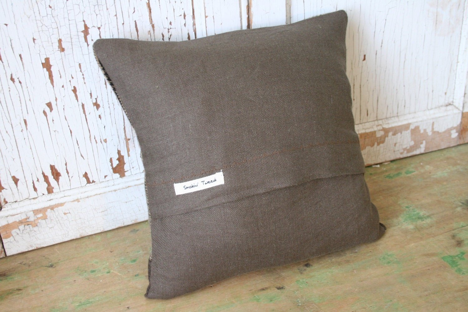Cat Pillow Cover - Patchwork Wool Tweed Herringbone, Recycled, Handmade