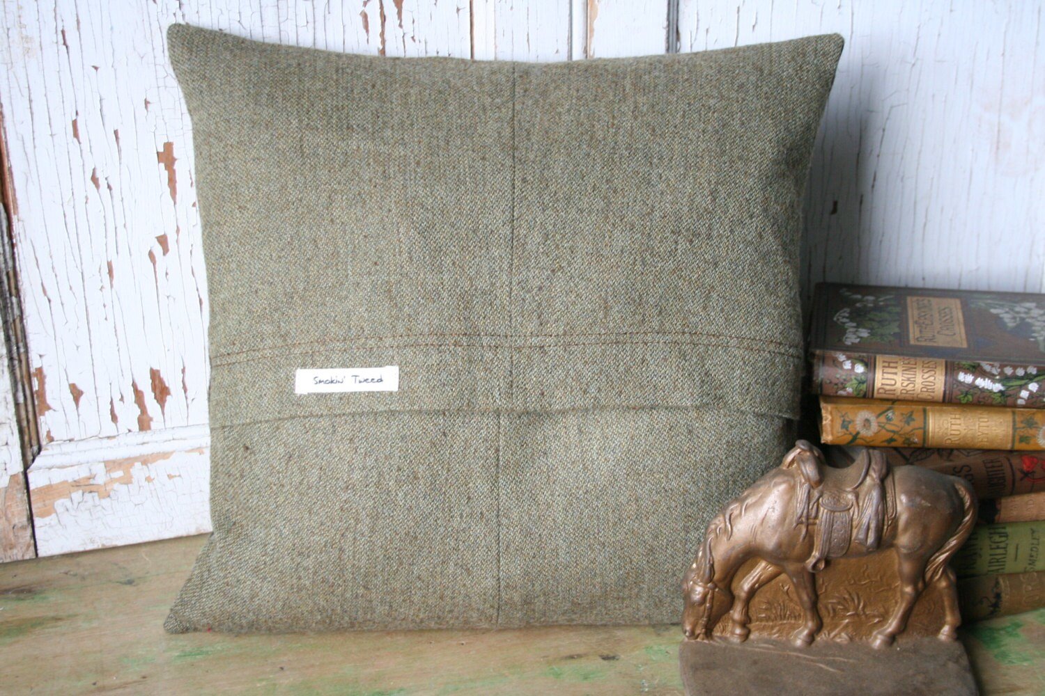 Recycled Wool Tweed PILLOW COVER - Green, Eco-Friendly Decor, Handmade