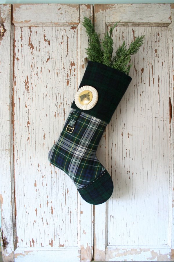 Plaid Tartan Equestrian CHRISTMAS STOCKING, Prize Ribbon Rosette, Horse, Handmade