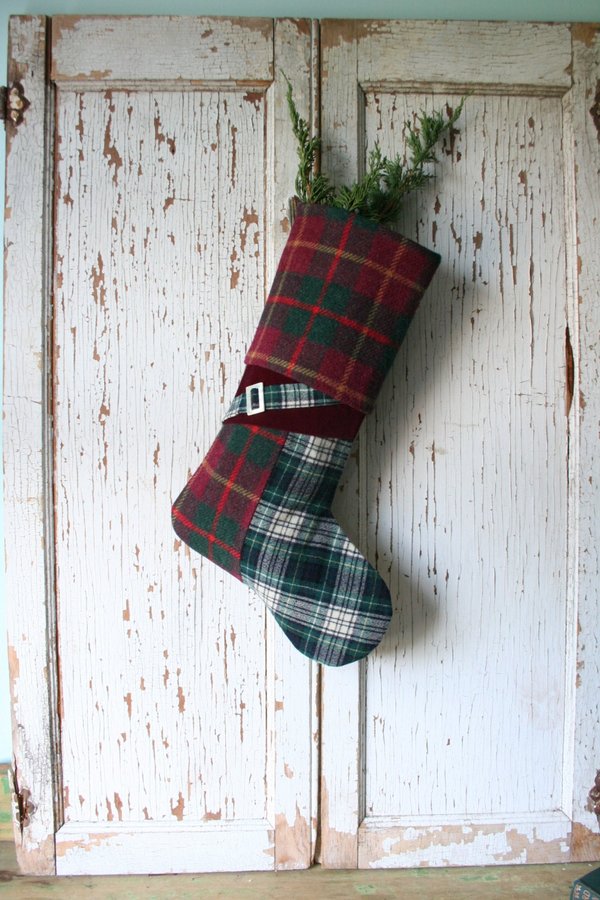 Pink Tweed CHRISTMAS STOCKING w/ Mother Of Pearl BUCKLE - No. 4, Handmade