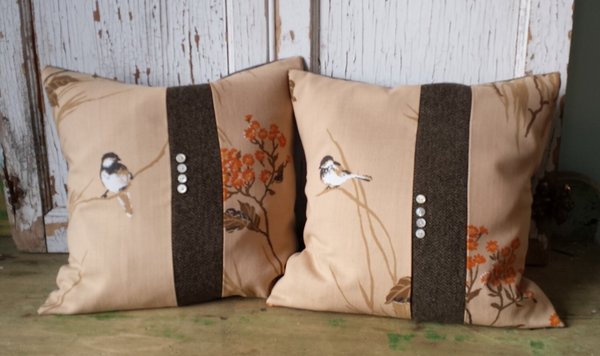 Vintage Chickadee BIRD Pillow Covers - Upcycled, Sustainable, Recycled