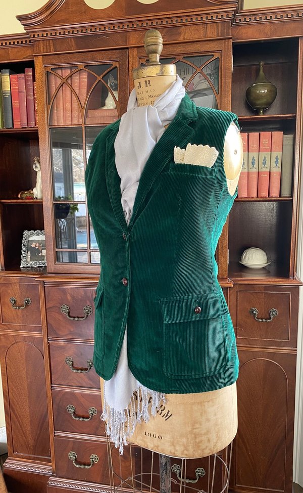 Emerald Green Corduroy Fitted VEST, Waistcoat, Guillet, Sz S/M Recycled, Eco-Friendly Fashion