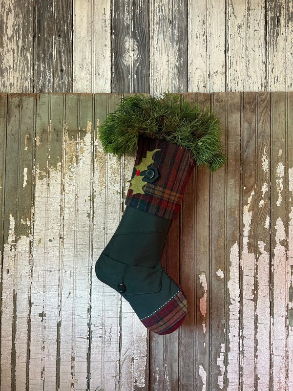 Tartan Pocket Christmas Stocking, Recycled Materials