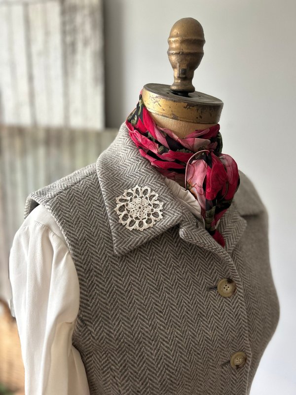 Ladies Upcycled Ralph Lauren Wool Herringbone Vest, Waistcoat - Sz 4, SMALL