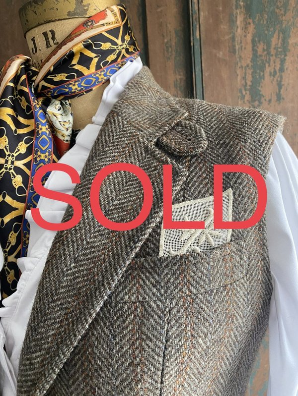 Herringbone Wool Tweed VEST, Waistcoat, Guillet, Sz SMALL Recycled, Sustainable Fashion